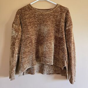 Pink Rose Cozy Brown Knit Crop Sweater, S (PTP=20.5")